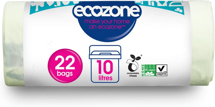 Ecozone 10L Compostable Caddy Liners, 100% Biodegradable Plant-Based Bin Bags