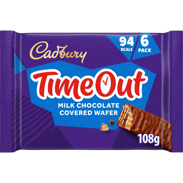 Cadbury Timeout Milk Chocolate Covered Wafer Bars, 6-Pack Crispy Snack with Smooth Milk Chocolate Coating