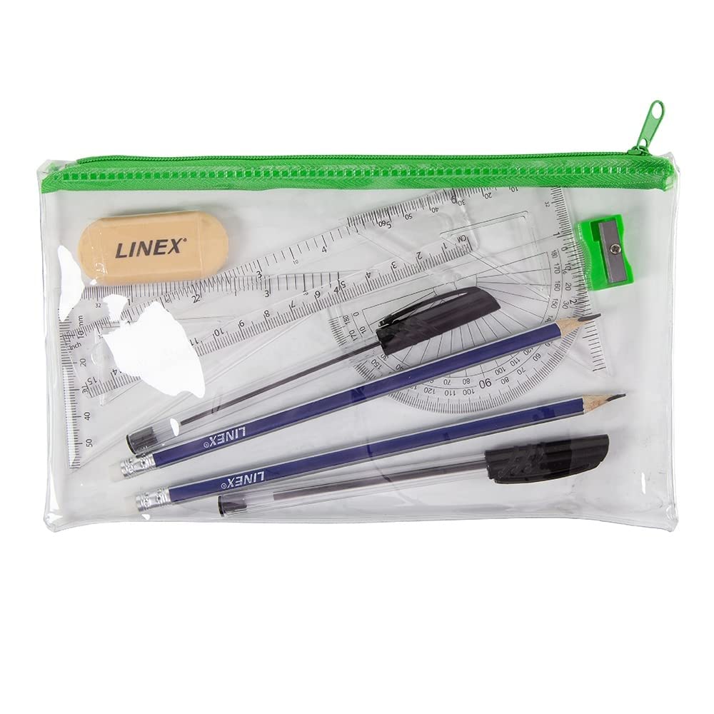 Linex Clear Exam Pencil Case Set with Maths Set Stationery | Zipper Closure | 15cm 1