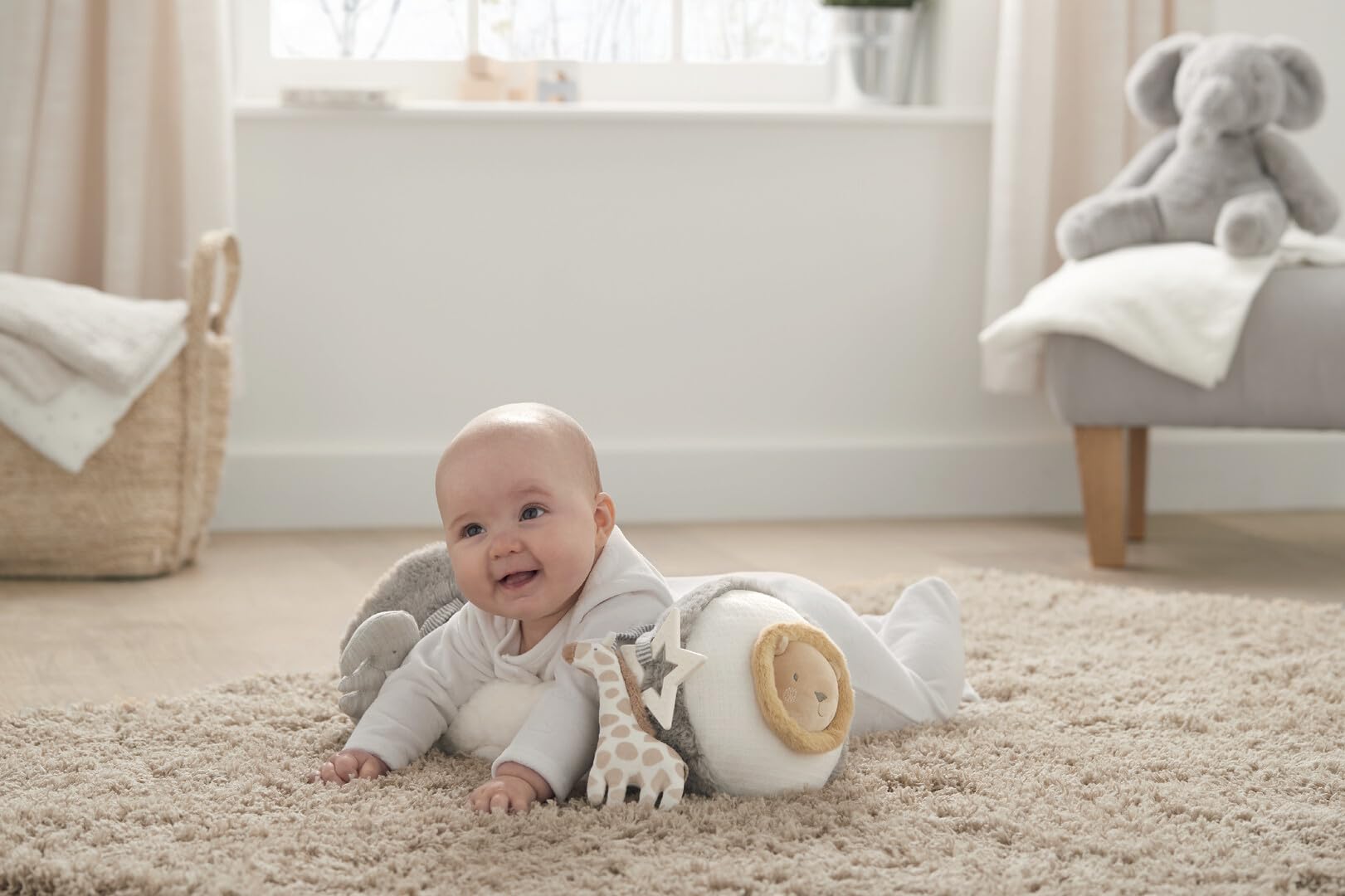 Mamas & Papas Tummy Time Roll - Supportive Soft Baby Pillow with Rattle for Early Development 10