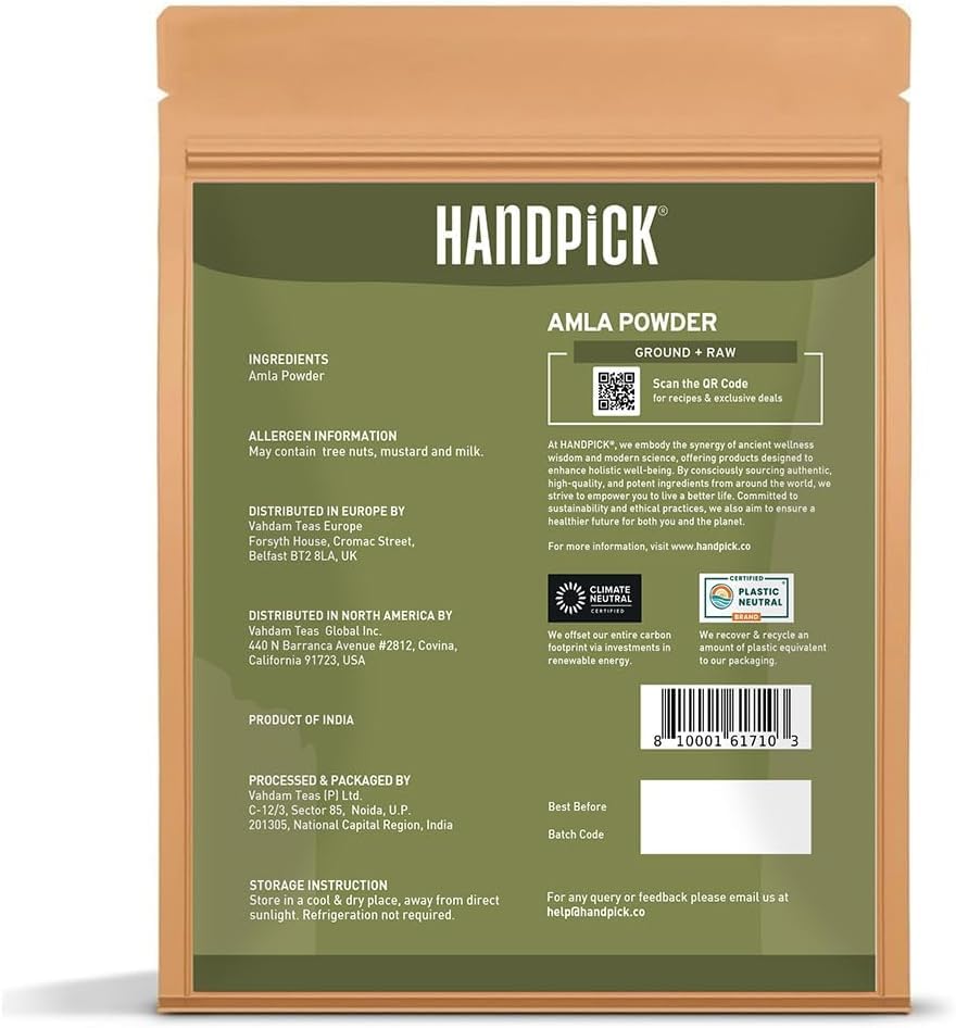 HANDPICK Amla Powder (500g) - Raw Indian Gooseberry Powder from Maharashtra | Non-GMO, Resealable Pouch