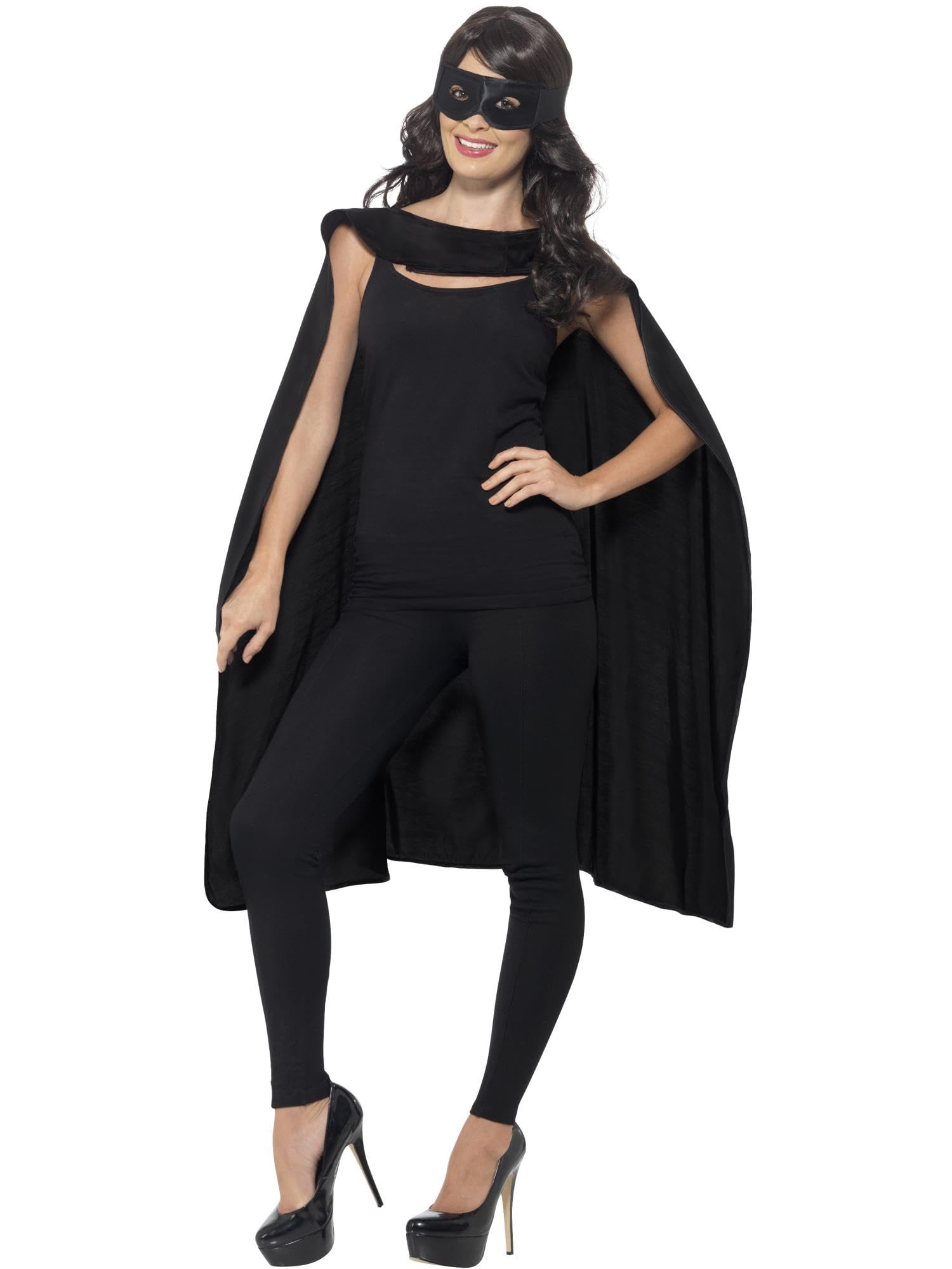 Smiffys Superhero Costume Accessory Set - Black Cape & Eyemask | One Size | Polyester
