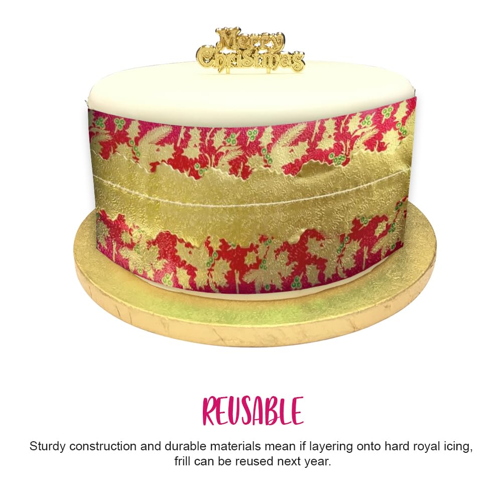 Anniversary House Traditional Christmas Cake Frill - Red/Gold Holly, 86cm Pre-Cut Decorative Trim 12