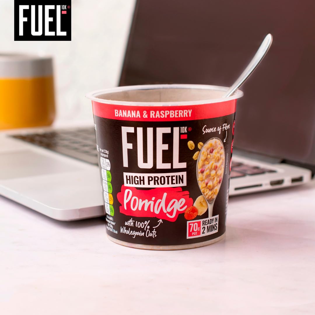 FUEL10K High Protein Banana & Raspberry Porridge Pot - 13g Protein, Wholegrain Oats | 8 Pack 5