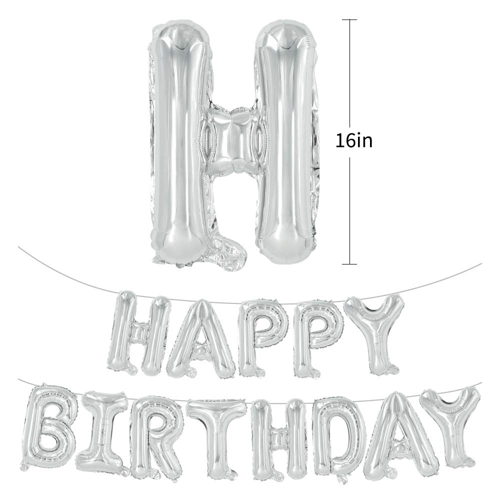 TONIFUL Silver Happy Birthday Balloons Banner, 16 Inch Foil Letter Balloons Party Decoration (15 Pcs) 8