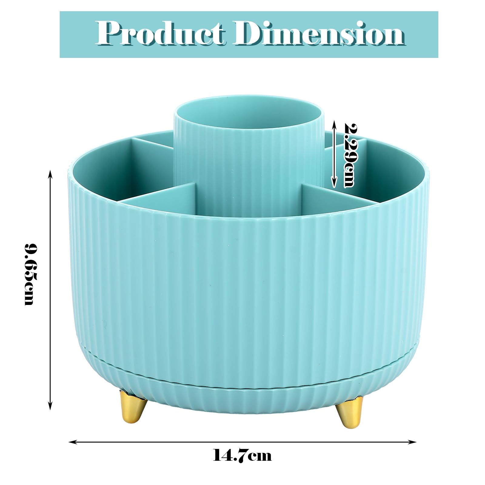 Lychico Desk Organiser - 360° Rotating Pencil Cup with 5 Compartments | Blue Plastic 2