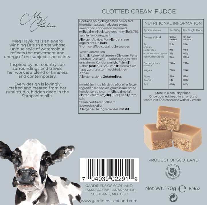 Gardiners of Scotland Fresian Cow Clotted Cream Fudge - 170g Luxury Handmade Scottish Fudge in Artist-Designed Gift Carton