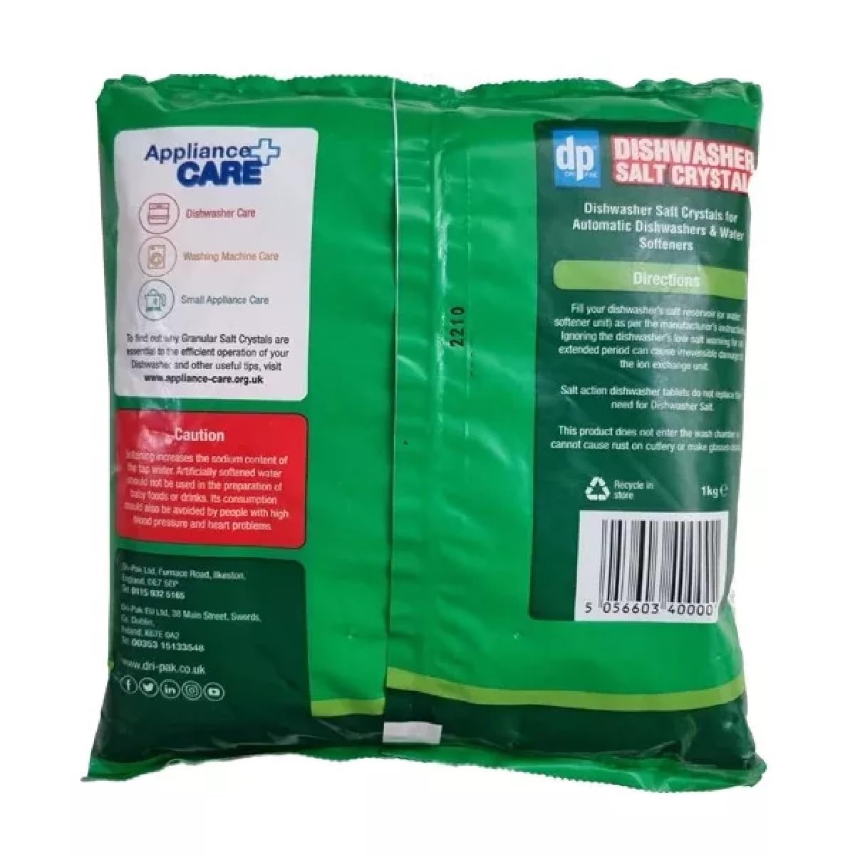 EMBO Dri-Pak Dishwasher Salt - 1kg Bag for Water Softening and Improved Shine | Residue Free