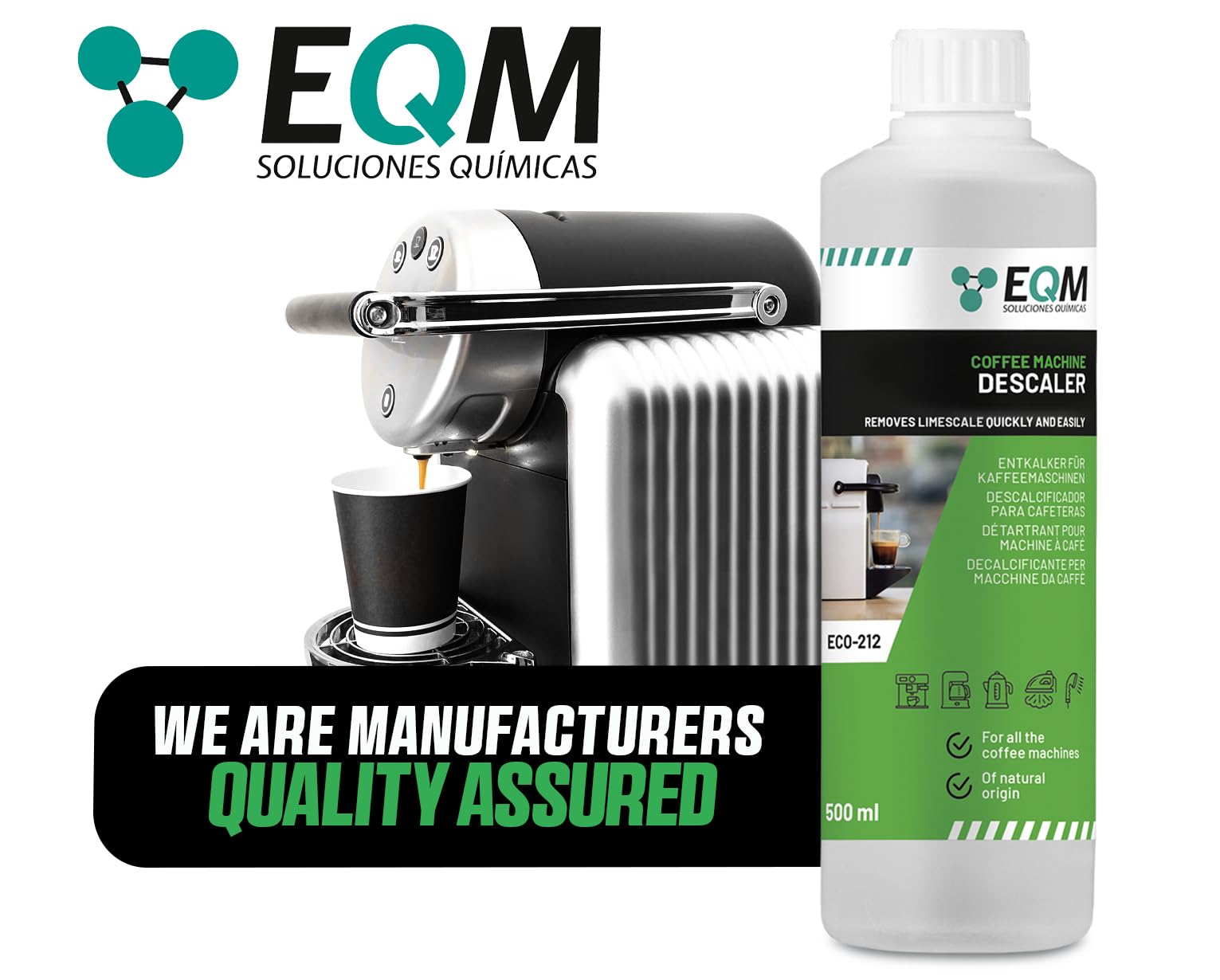 EQM SOLUCIONES QUIMICAS ECO-212 Coffee Machine Descaler - 500 ml | 100% Natural Origin | Citric Acid 6