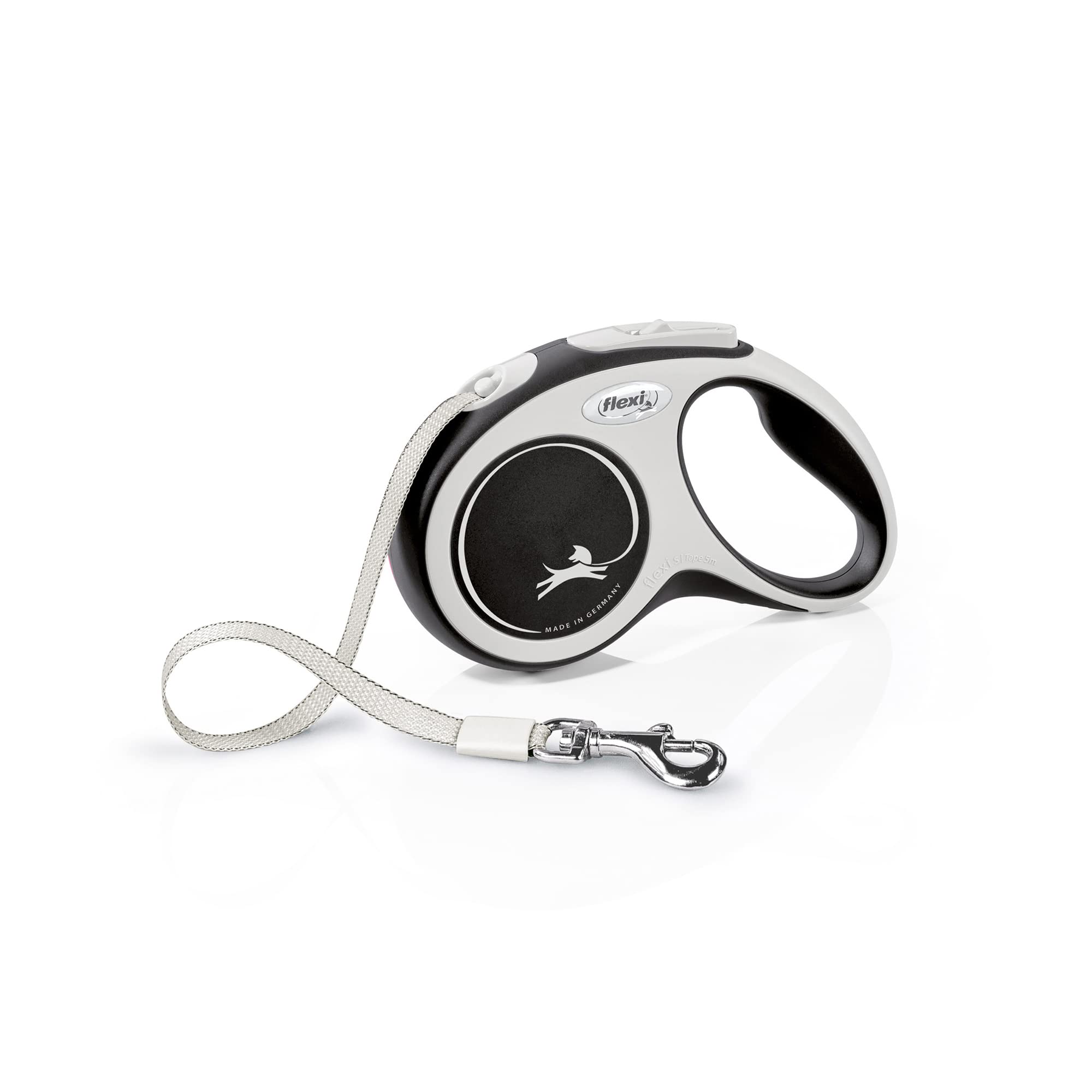 flexi New Comfort S Retractable Dog Leash - 5m Tape | Up to 15kg | Grey & Black 1