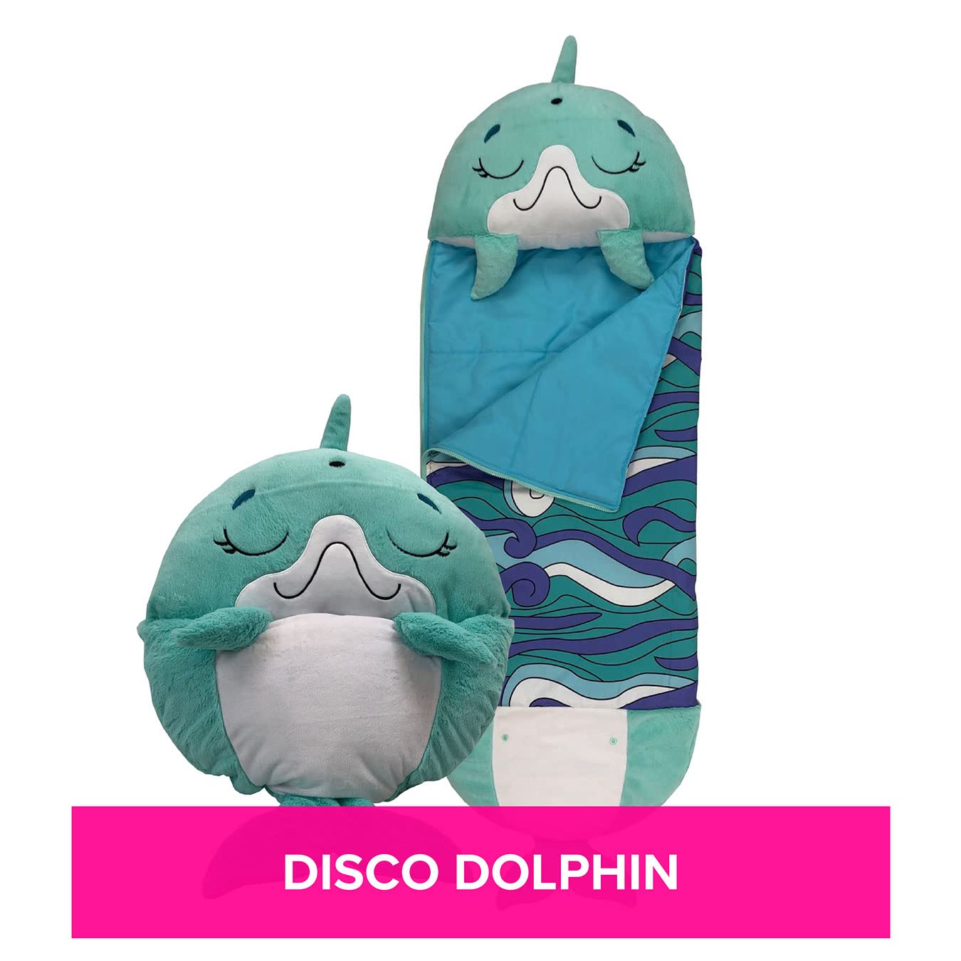 Happy Nappers Kids Sleeping Bag - Disco Dolphin - Plush Toy & Cozy Sleeping Bag for Nap Time  ( Large 7+ yrs) 3