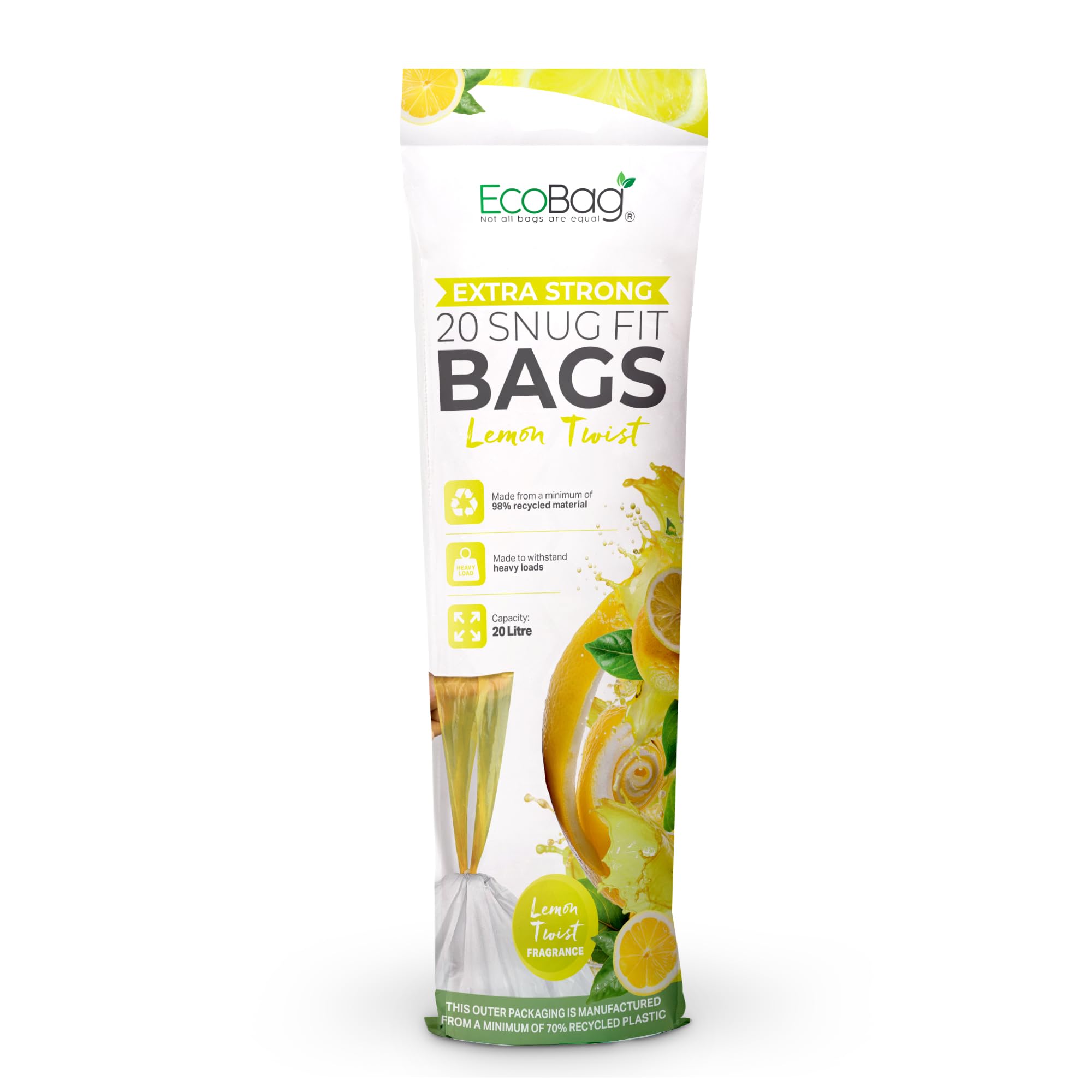 EcoBag Lemon Scented Drawstring Bin Liners - 20L Capacity | 20 Count | 24 Microns 1