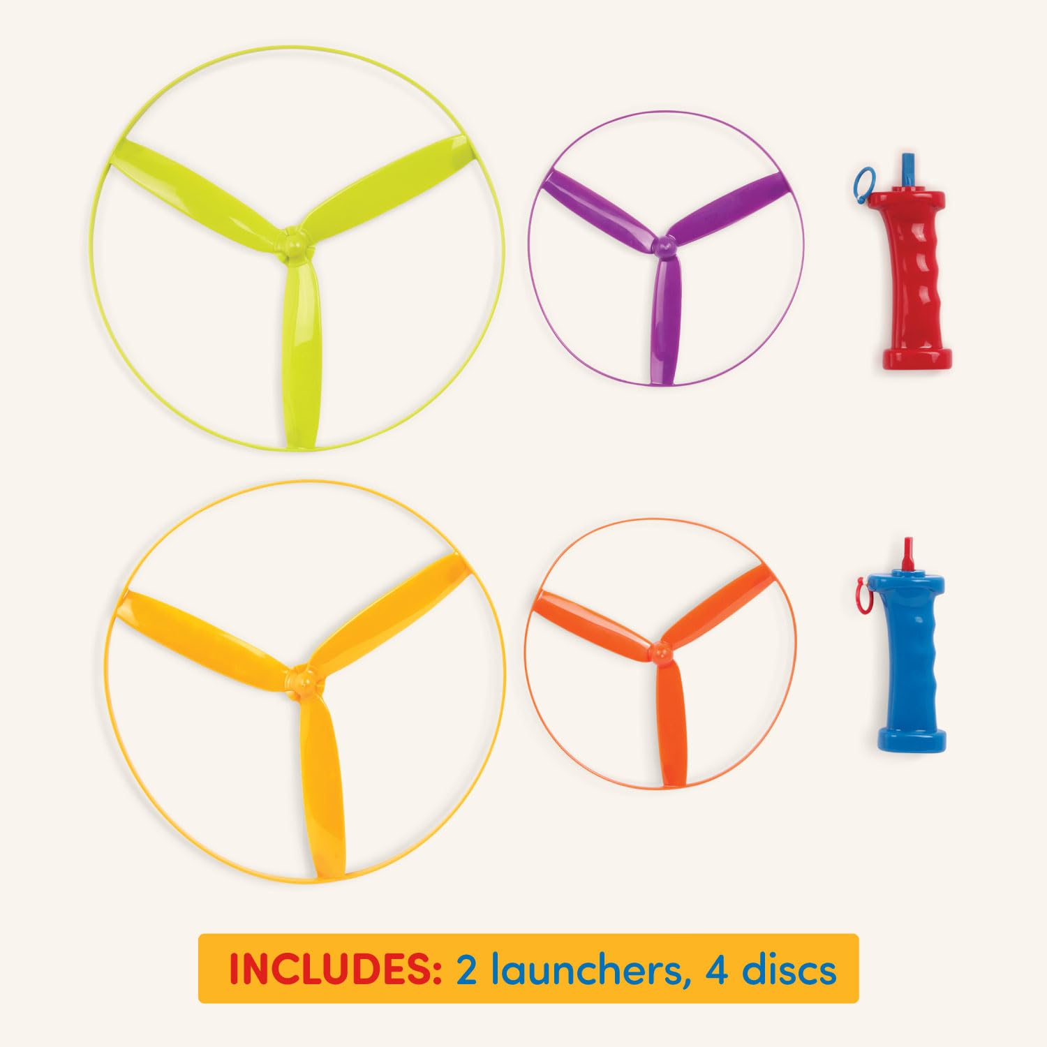 Battat Skyrocopter Flying Disc Toy - 2 Launchers & 4 Discs - Pull String Helicopter Playset for Kids 3+