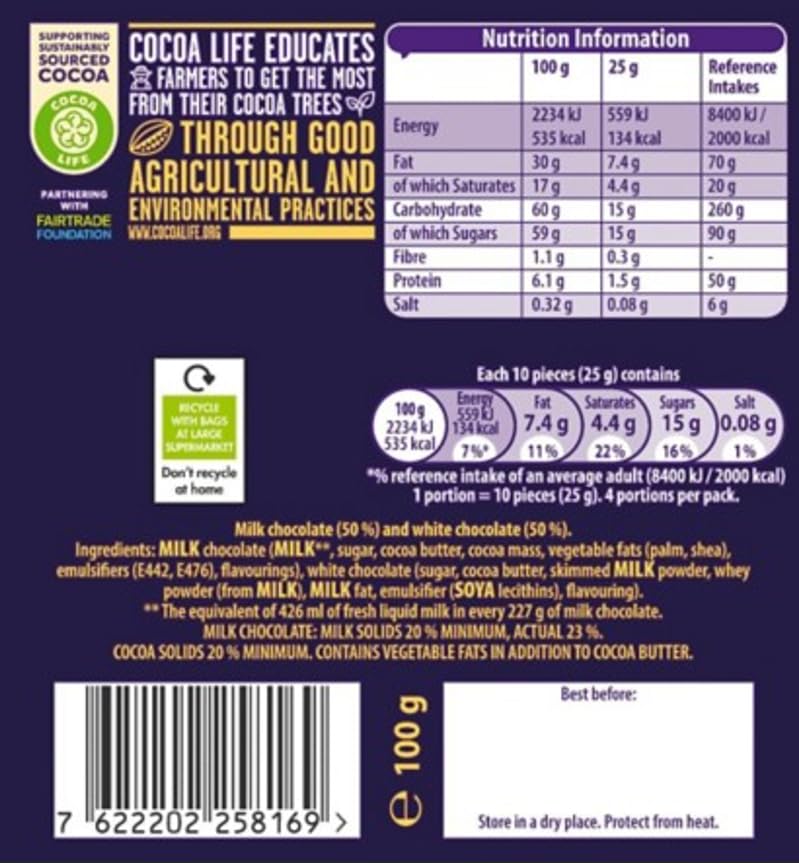 Cadbury Dairy Milk and White Chocolate Buttons Twisted, 10 x 100g Sharing Bags