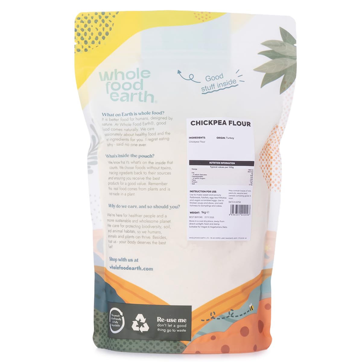 Wholefood Earth Chick Pea Flour - 1 kg | GMO Free | High Fibre 2