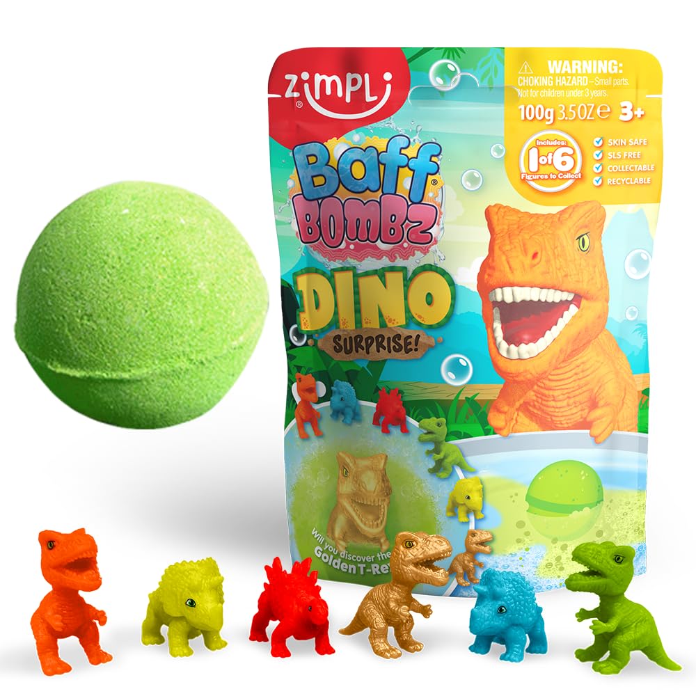 ZIMPLI Kids Large Dino Surprise Bath Bomb 100g | Fruity Scent | Includes 1 Dinosaur Toy 1