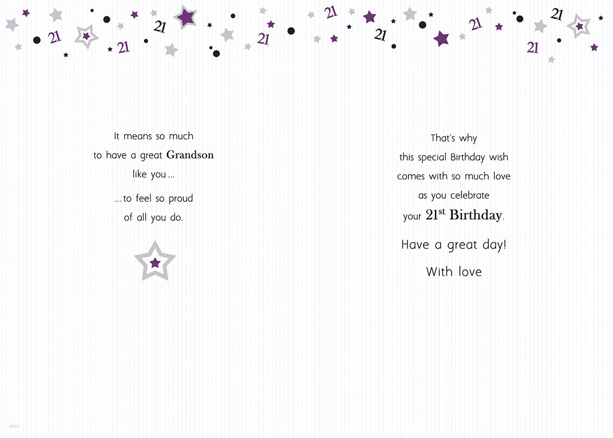 Piccadilly Greetings 21st Birthday Card for Grandson | 10 x 7 Inches | Blue