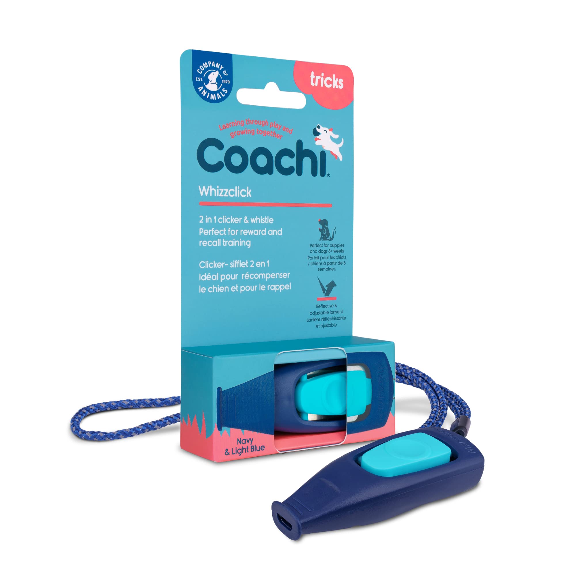 Coachi Whizzclick - 2-in-1 Combined Clicker and Whistle for Dog Training | Navy/Light Blue 1