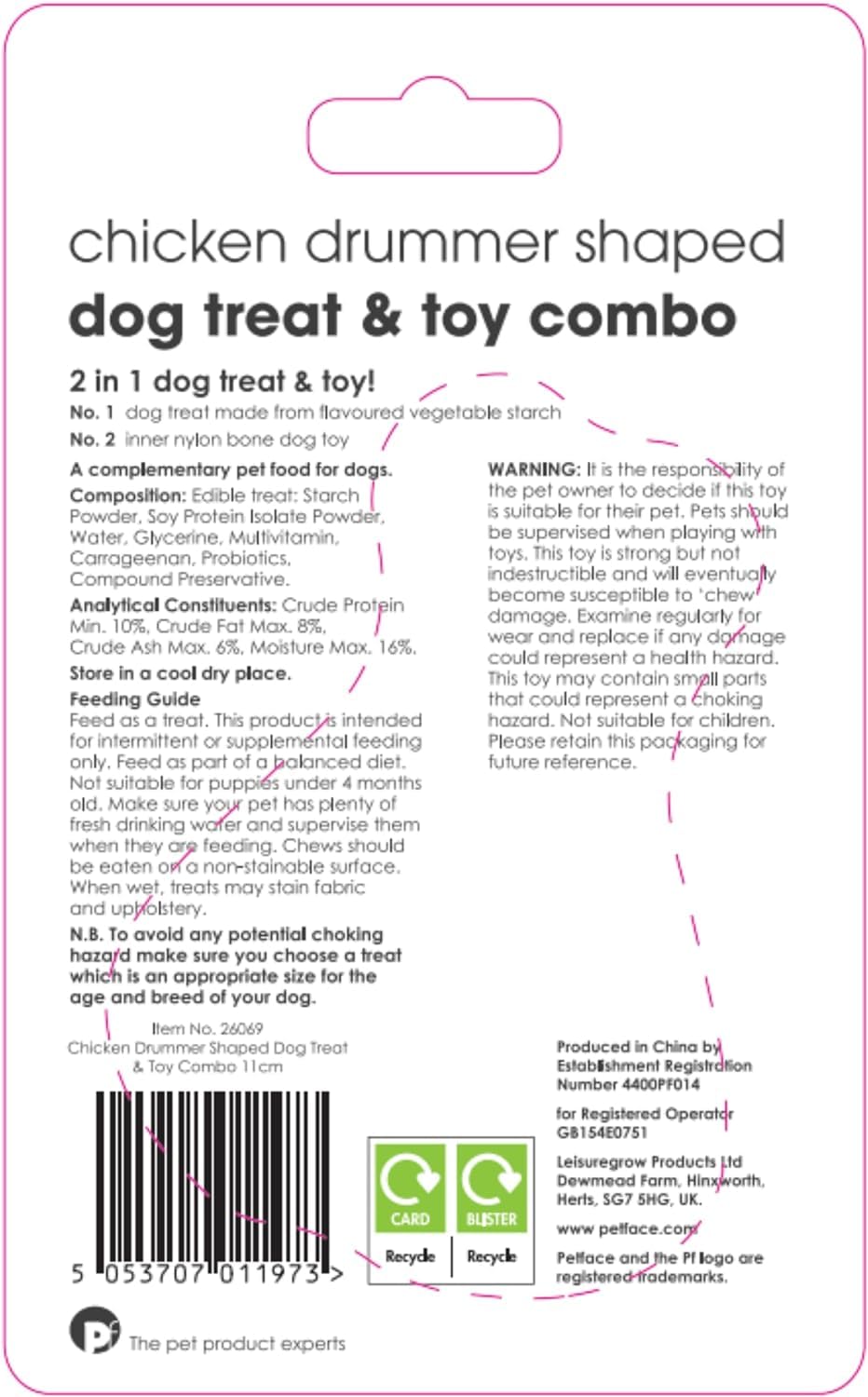 Petface Chicken Drummer Treat Combo Chew Toy - Veggie Flavoured | 11 cm | Nylon 6