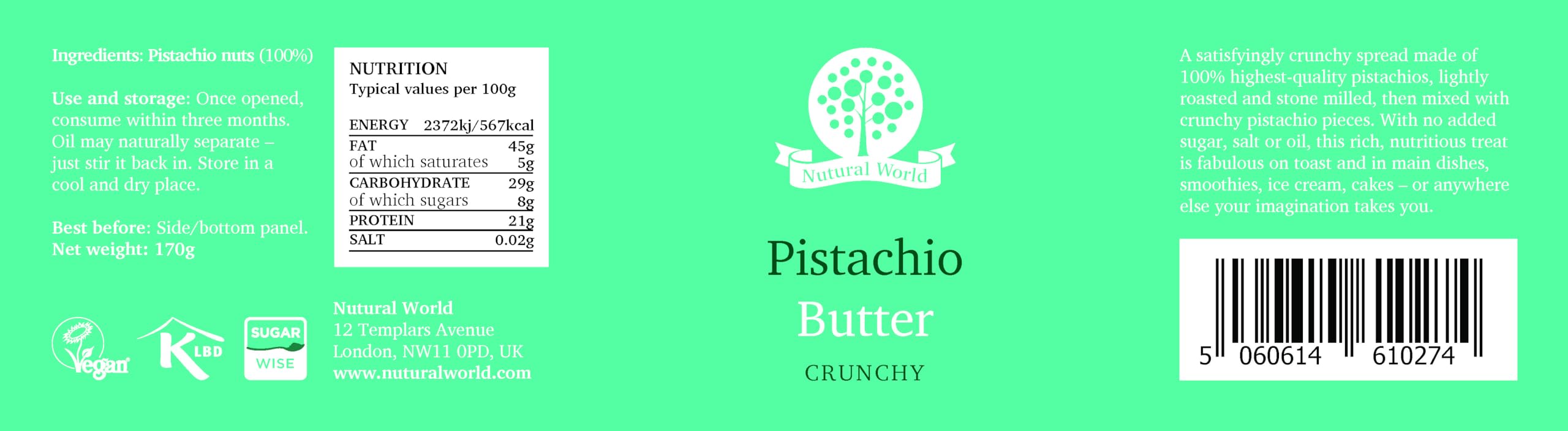 Nutural World Crunchy Pistachio Butter - 100% Pure Single Ingredient | 170g Jar 4