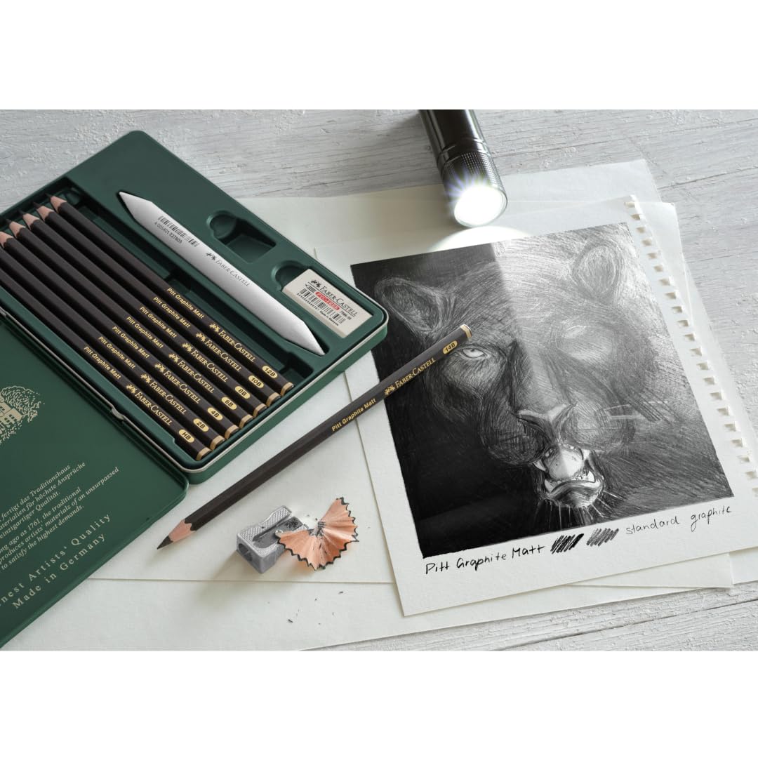 Faber-Castell Art & Graphic Pitt Graphite Matt Pencil Set - Ultra-Matt Laydown | 8 Degrees HB-14B