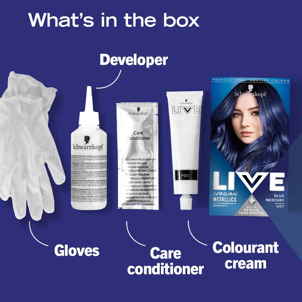Schwarzkopf LIVE Urban Metallics Blue Mercury U67 Permanent Hair Dye with Coconut Oil - 100g 5