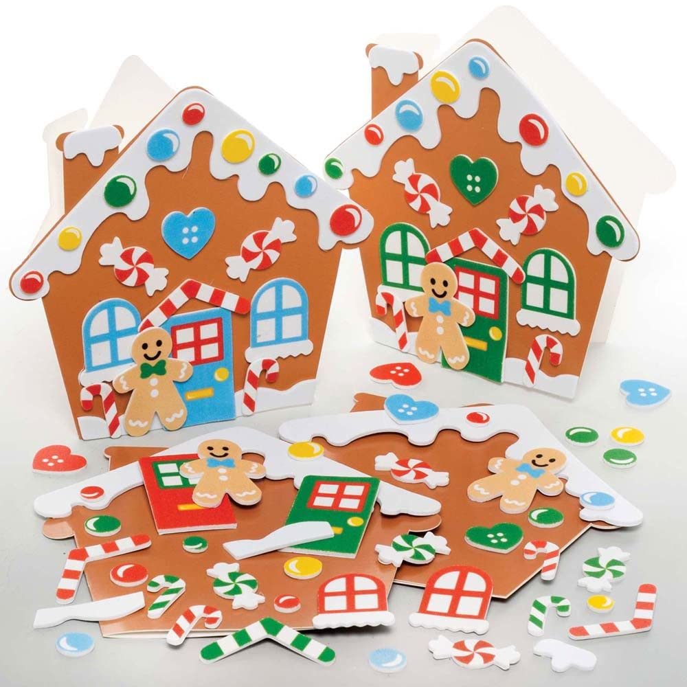Baker Ross FE939 Gingerbread House Card Craft Kit - Pack of 6, No Glue Required