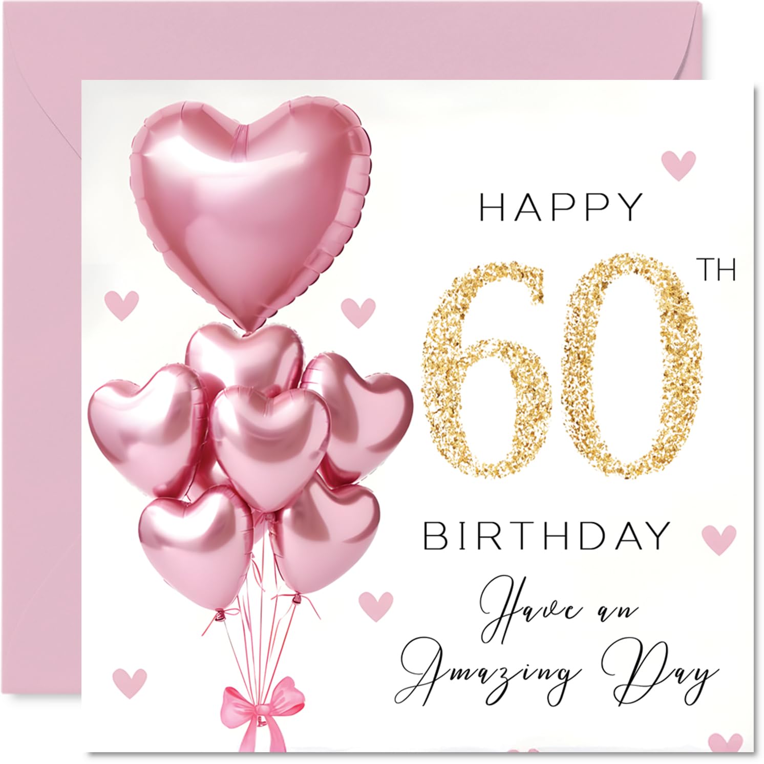 Stuff4 60th Birthday Card for Women - Pink Glitter Balloons | 145mm Square Greeting Card 1