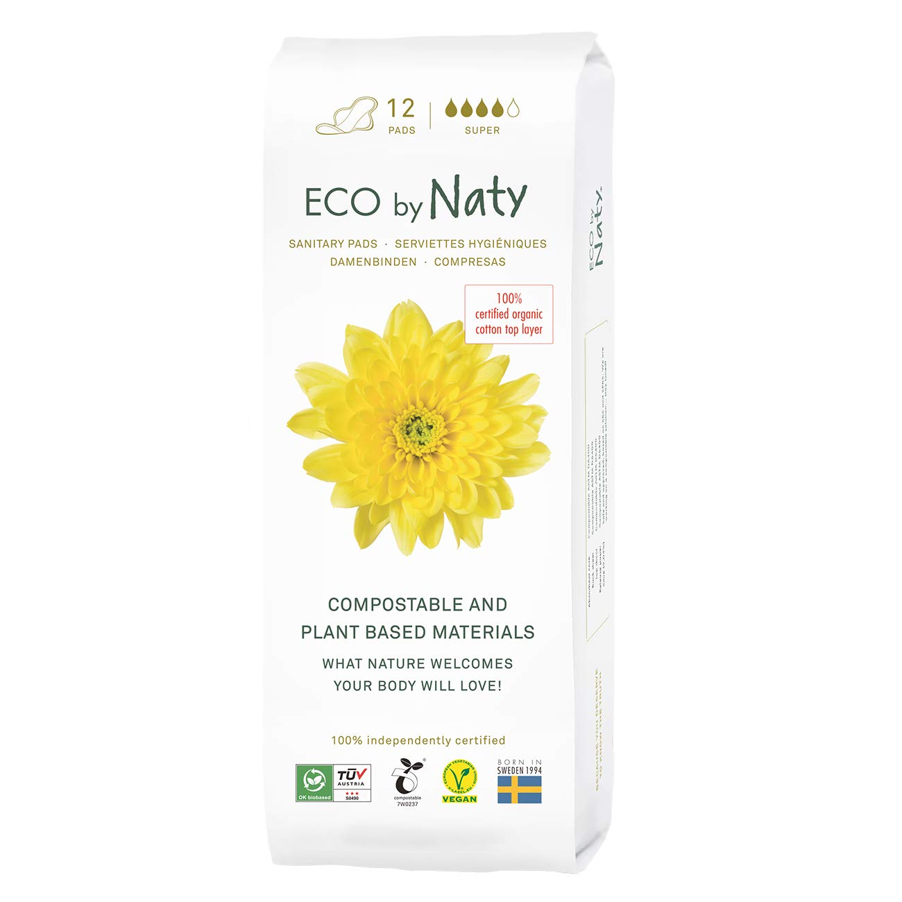 Naty - Eco by Naty Sanitary Pads Super (Plant-Based, Organic, Compostable) 1