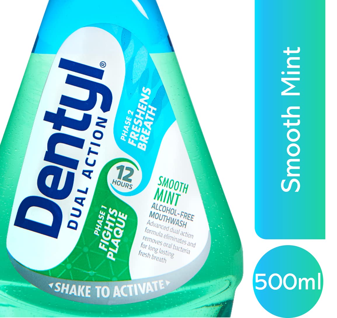 Dentyl Dual Action Smooth Mint Mouthwash - Alcohol Free with Fluoride, 500ml