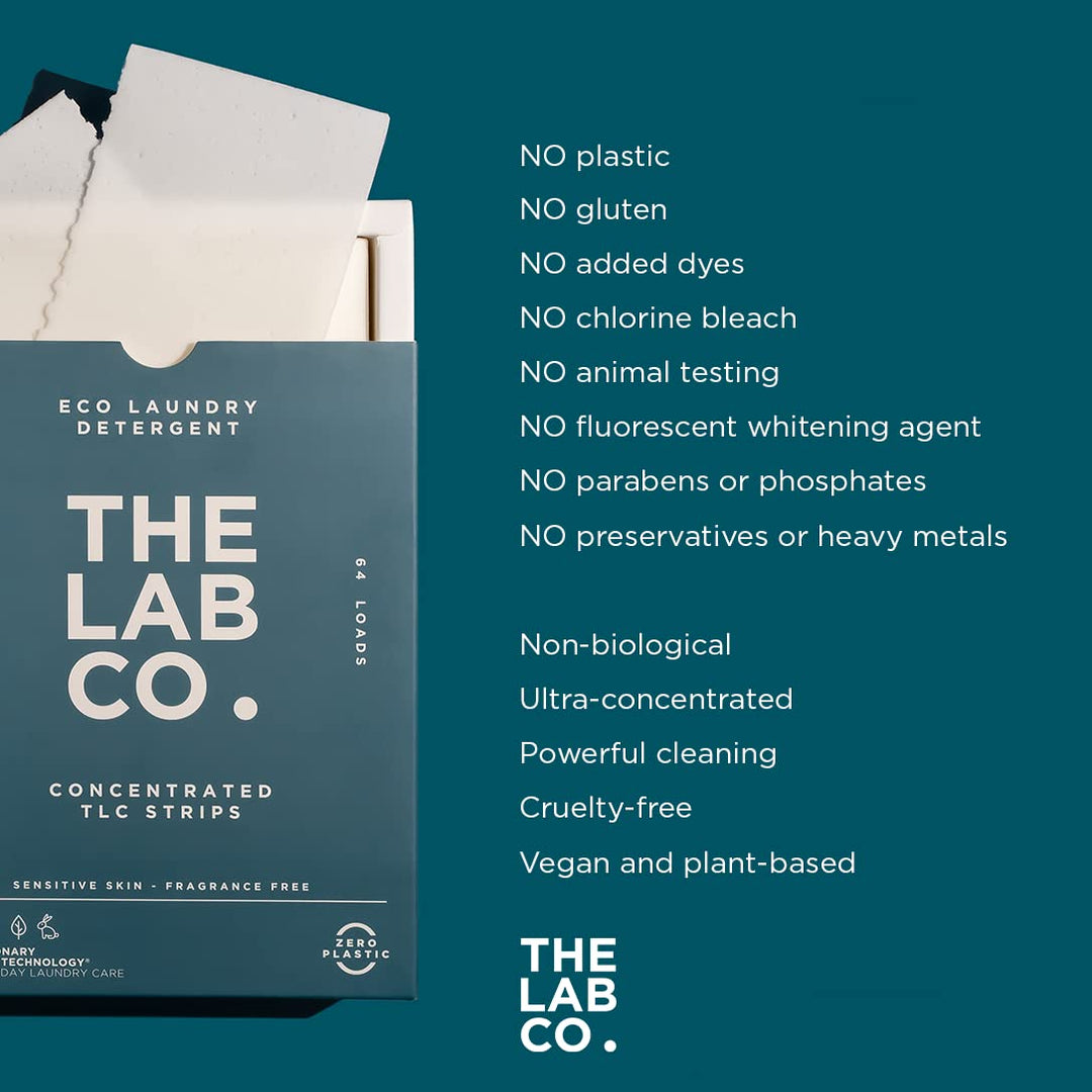 The Lab Co. - TLC Laundry Detergent Strips (64 Loads, Fragrance Free, Plastic-Free)