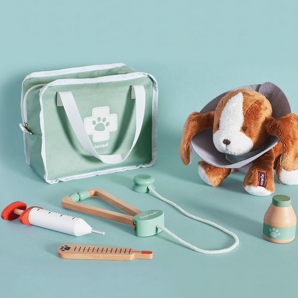 Janod Vet Kit - Pretend Play Occupation Set for Ages 3-8 with 16 Accessories 2