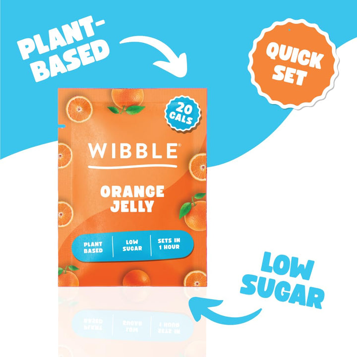 Wibble Orange Jelly Crystals, Plant-Based, Low Sugar, Quick-Set Vegan Jelly Powder, 12 Pack (6 Multipacks), 20 Calories per Serving