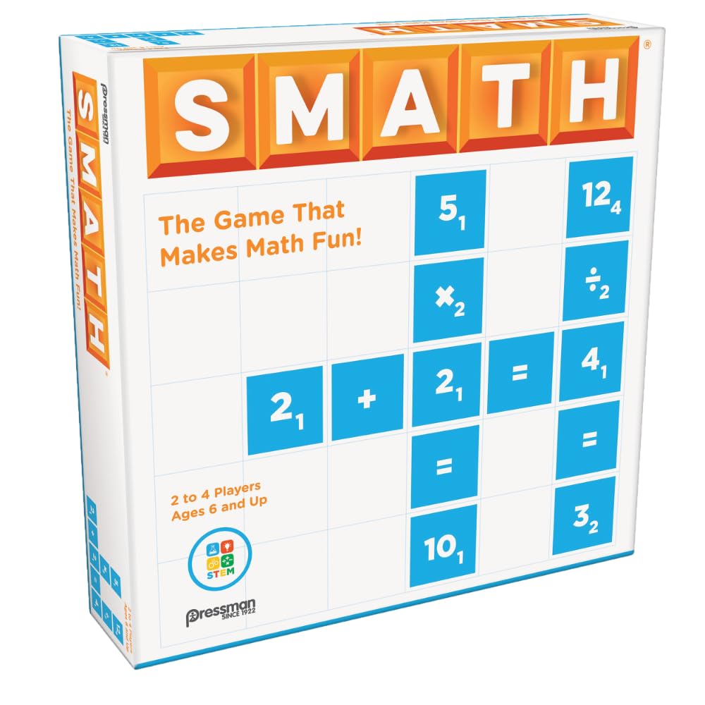 Pressman Smath Game - Math Skills Builder | Crossword Style Play | 2-4 Players Ages 6+ 1