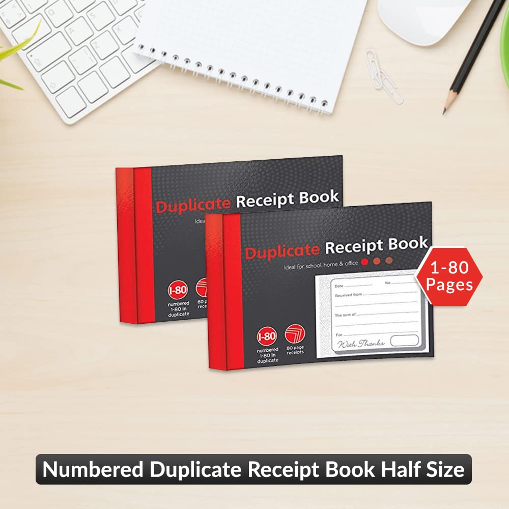 1ABOVE Duplicate Receipt Book - 3 Pack | Numbered 1-80 | Half Size (5"x4") 2