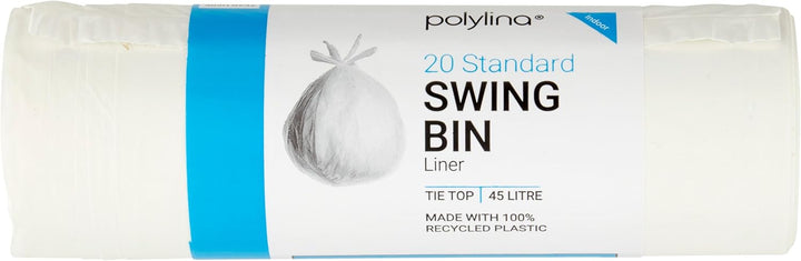 Polylina 20x Tie Top Swing Bin Liners, Recycled Plastic, White, 45 Litre