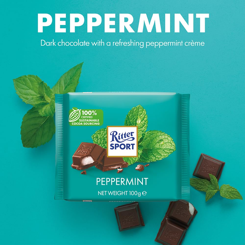Ritter Sport Peppermint Dark Chocolate Bar, 100g - Dark Chocolate with Peppermint Crème Filling 3