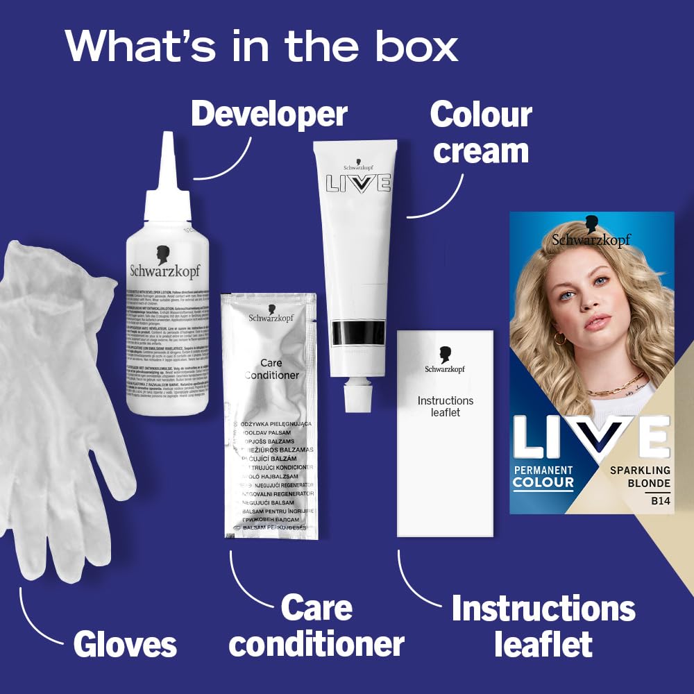 Schwarzkopf LIVE Intense Colour Sparkling Blonde B14 Permanent Hair Dye - 100% Vegan, Anti-Breakage Formula with Anti-Brassiness Effect 4