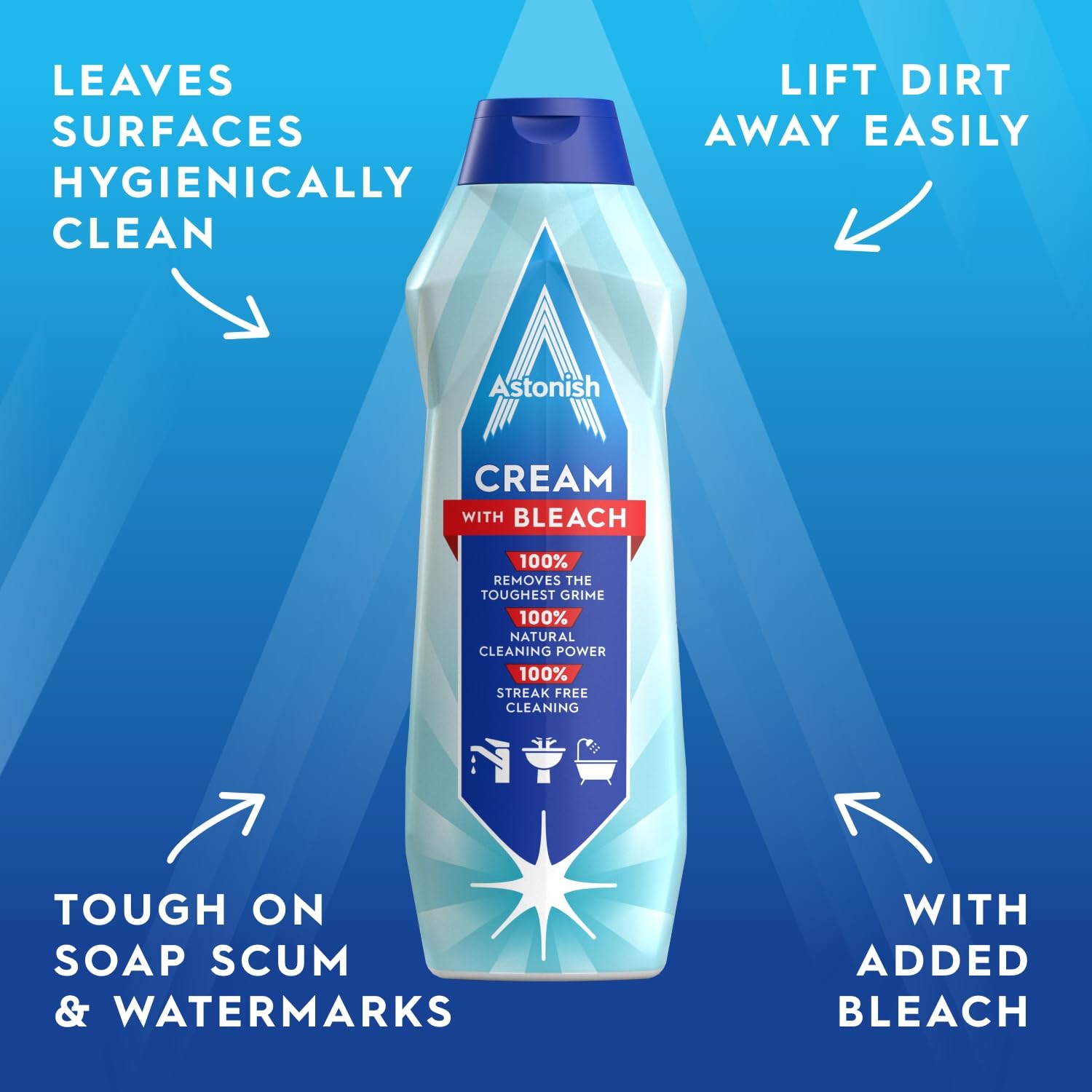 Astonish Multi-Purpose Deep Cleaning Cream Cleaner with Bleach | 500ml | Kills Bacteria 3