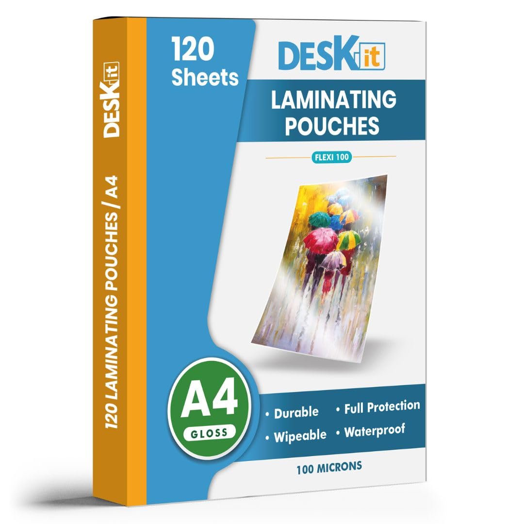 deskit Laminating Pouches A4 Glossy 100 Microns 120 Sheets Clear Protection 1