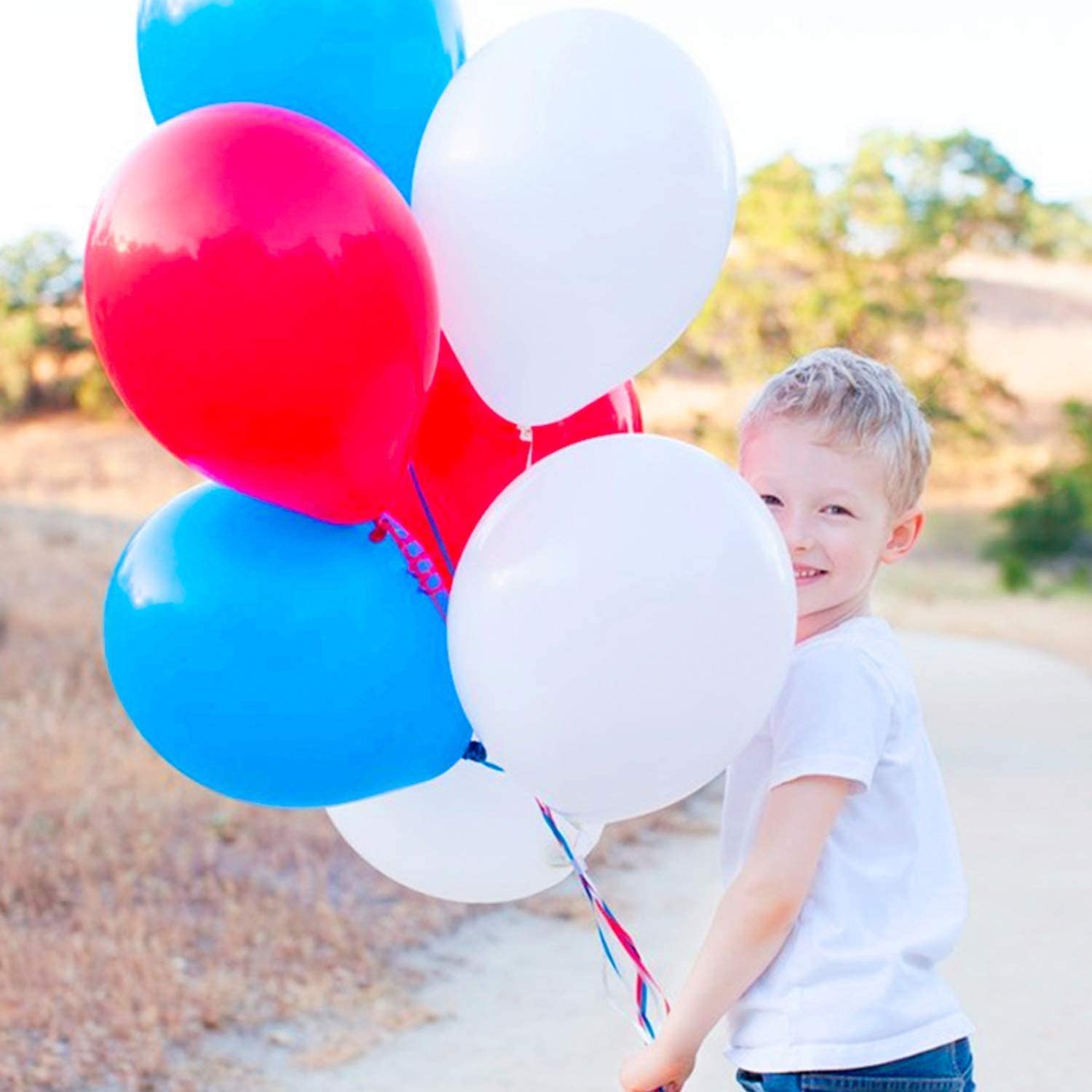 SHATCHI Red, White, Blue Balloons - 25 Pack | Latex | 12 Inch Inflated 6