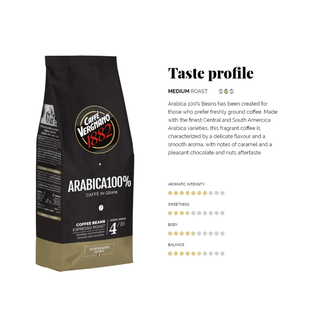 Caffè Vergnano 1882 Arabica 100% Whole Bean Coffee - 250g Pack