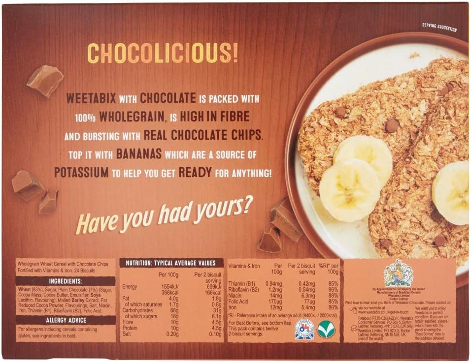 Weetabix Chocolate Cereal Biscuits, 450g (24 Count) - High Fibre Breakfast Biscuits with Wholegrain Wheat