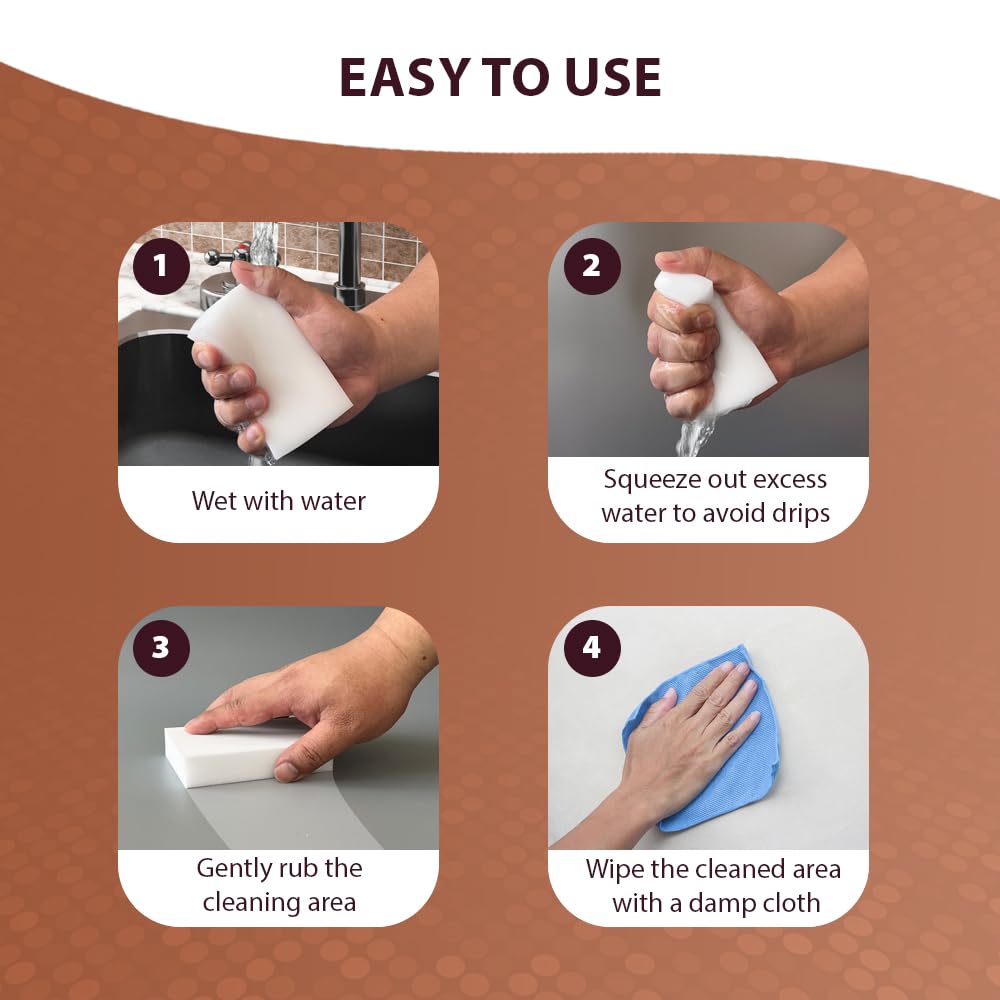 FABRIO Cleaning Eraser Sponges - Pack of 10 (3 Denser) - Melamine Foam for Kitchen, Bathroom & Home