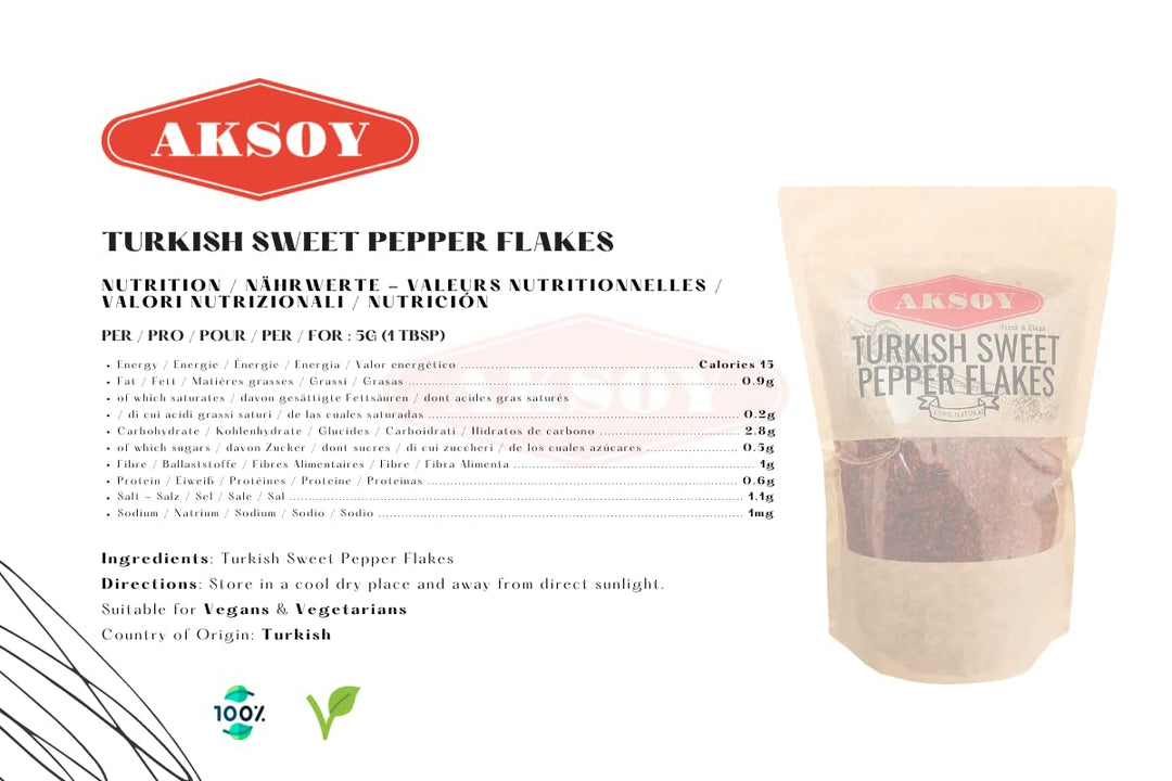 Aksoy Premium Quality Turkish Sweet Red Pepper Flakes (Turk Kirmizi Pul Biber)