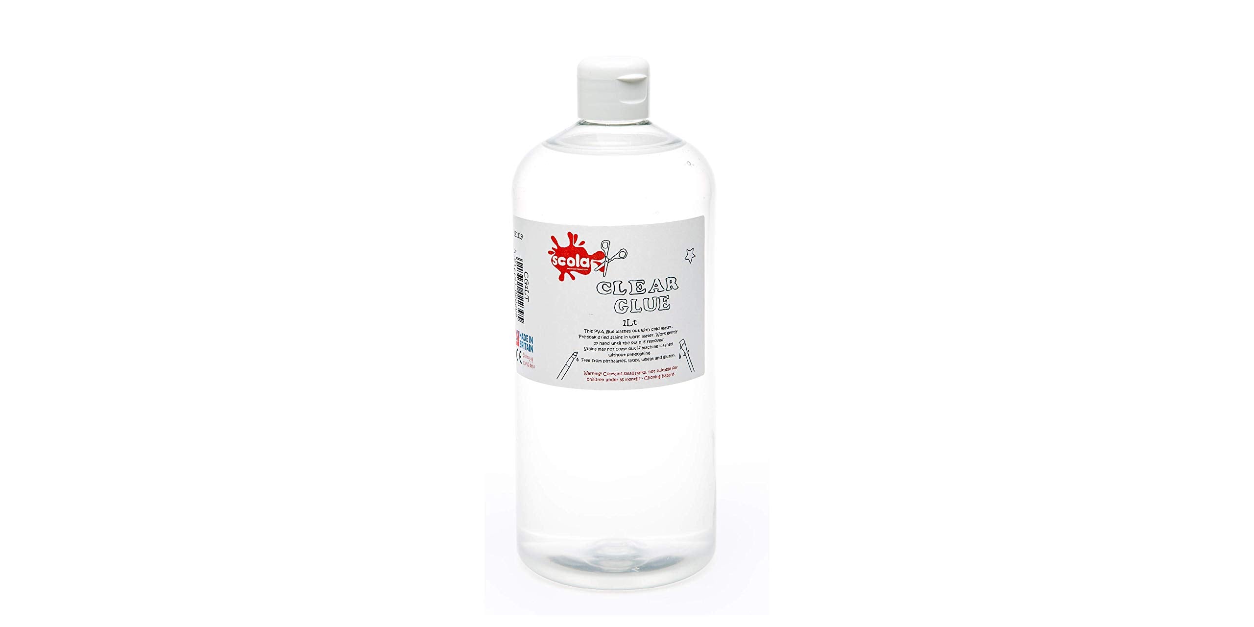scola Clear Washable Glue - 1 Litre Bottle | Dries Clear | Non-Toxic for Crafts 1