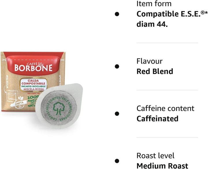 CAFFÈ BORBONE Red Blend Compostable Coffee Pods - 100 Pack - ESE 44mm Compatible