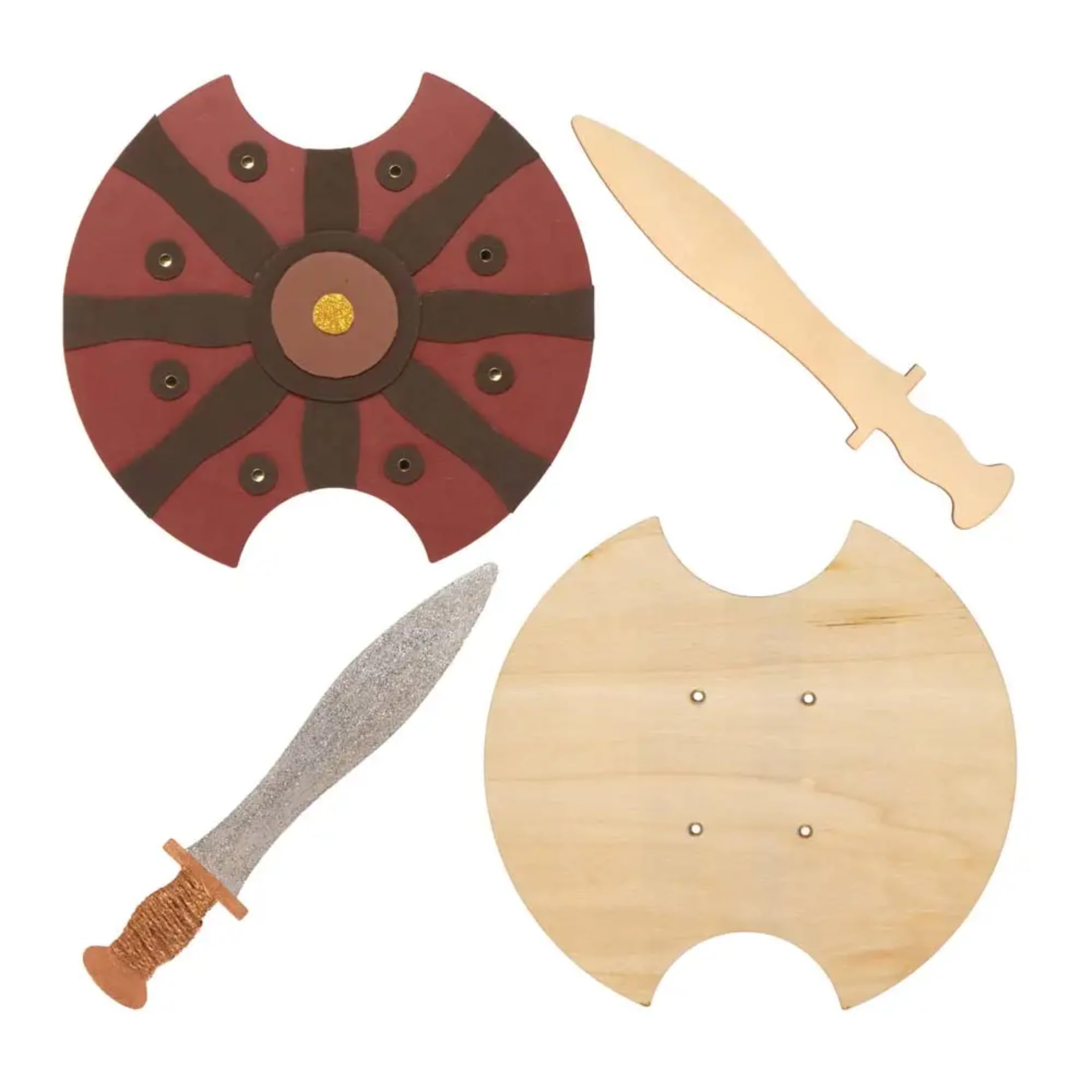 Baker Ross Gladiator Wooden Swords and Shields Craft Kit - Pack of 2 | Ages 3+ | Wood Material