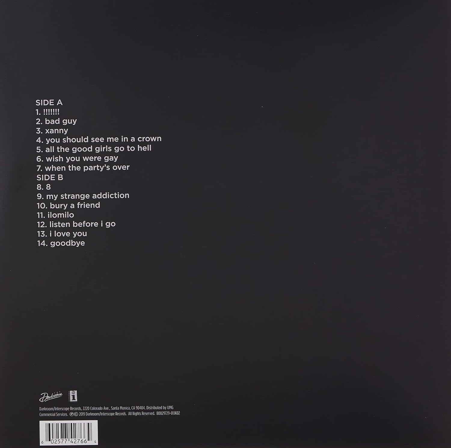 Billie Eilish - WHEN WE ALL FALL ASLEEP, WHERE DO WE GO? Audio CD 4
