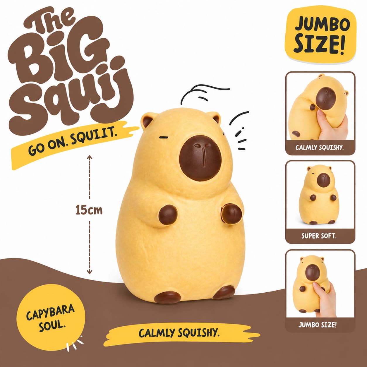 Keycraft Jumbo Squishy Capybara - Slow-Rise Sensory Toy | Extra Large | Yellow 3